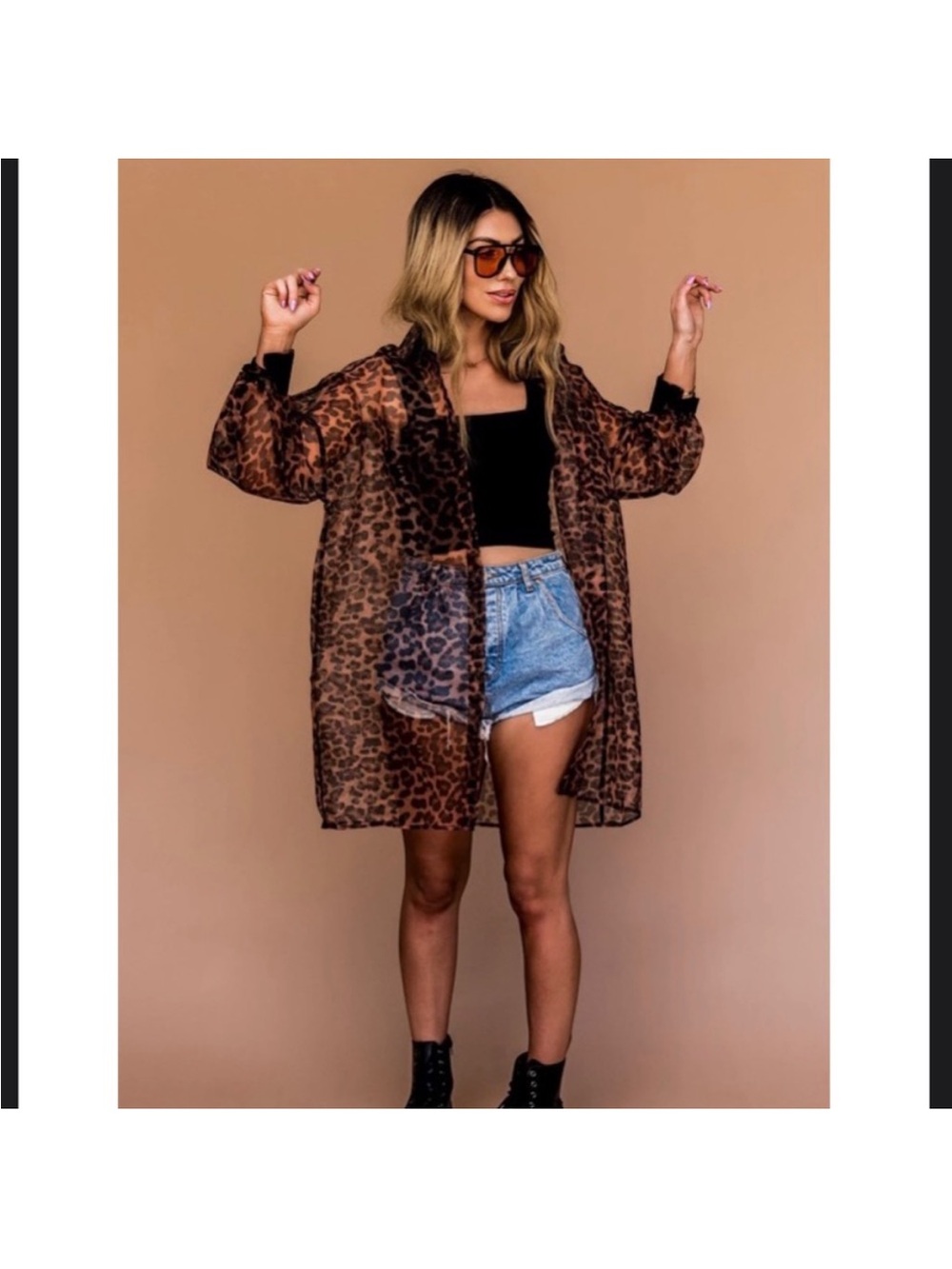 Sheer Leopard Print Duster - Brown/Tan